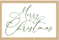 Green Merry Christmas 15.5" x 21.5" Framed Christmas Wall Decor Art Print Sign Poster in a Natural Wooden Frame with UV Acrylic and Hangers Wall