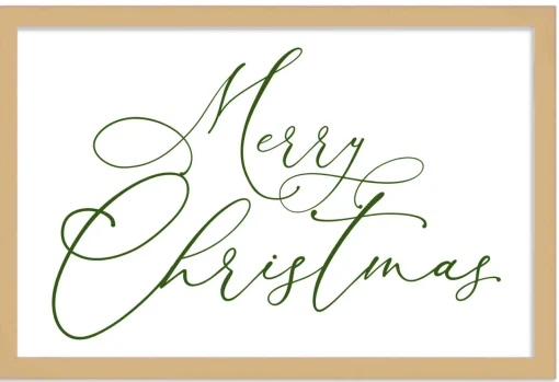 Green Merry Christmas 15.5" x 21.5" Framed Christmas Wall Decor Art Print Sign Poster in a Natural Wooden Frame with UV Acrylic and Hangers Wall