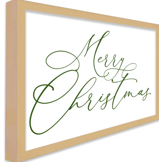 Green Merry Christmas 15.5" x 21.5" Framed Christmas Wall Decor Art Print Sign Poster in a Natural Wooden Frame with UV Acrylic and Hangers Wall