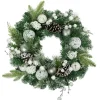 New Green Pine Frosted Artificial Christmas Wreath with Laced Ornaments, 24-Inch, Unlit Unlit
