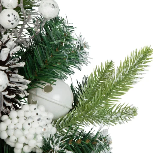 New Green Pine Frosted Artificial Christmas Wreath with Laced Ornaments, 24-Inch, Unlit Unlit