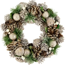 Clearance Green Pine Needle and Pinecone Artificial Christmas Wreath, 13.5-Inch, Unlit Unlit