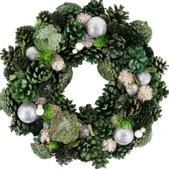 New Green Pinecone and Foliage Artificial Christmas Wreath, 14-Inch, Unlit Unlit