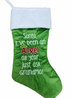 Clearance Green Santa I've Been An Angel All Year Ask Grandma Christmas Holiday Stocking Stockings