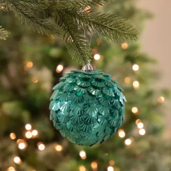 Outlet Green Sequin Layered Christmas Ball Ornament 4" (100mm) Glass