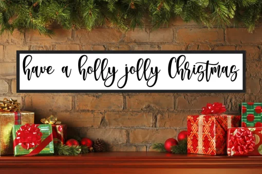 Discount Have a Holly Jolly Christmas 8" x 41.5" Framed Christmas Wall Decor Art Print Sign Poster in a Black Wooden Frame with UV Acrylic and Hangers Wall