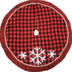 Hot 48 Inch Red & Black Plaid Snowflake Holiday Christmas Tree Skirt Cloth|Metal