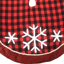 Hot 48 Inch Red & Black Plaid Snowflake Holiday Christmas Tree Skirt Cloth|Metal
