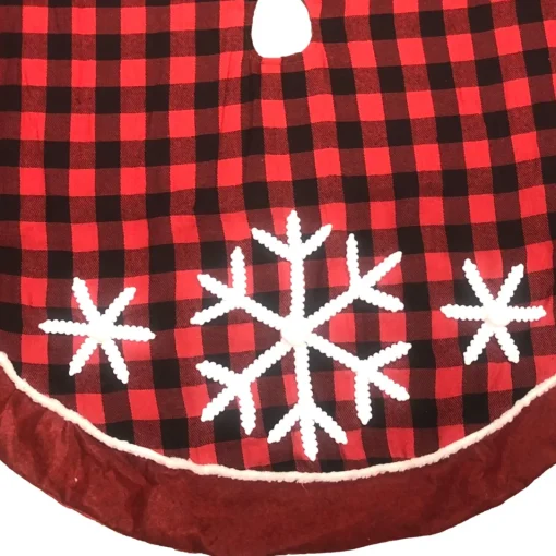Hot 48 Inch Red & Black Plaid Snowflake Holiday Christmas Tree Skirt Cloth|Metal