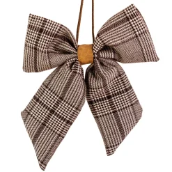 Hot Houndstooth Plaid Bow Christmas Ornament - 7.5" - Brown and Cream Novelty