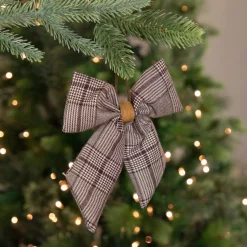 Hot Houndstooth Plaid Bow Christmas Ornament - 7.5" - Brown and Cream Novelty