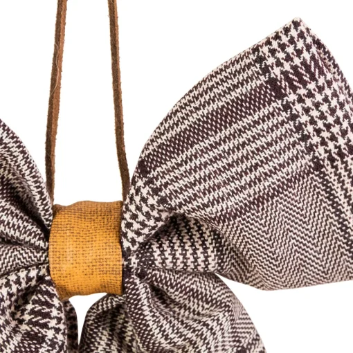 Hot Houndstooth Plaid Bow Christmas Ornament - 7.5" - Brown and Cream Novelty