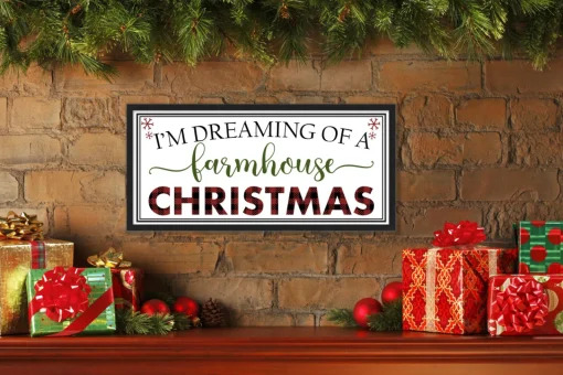 I'm Dreaming of a Farmhouse Christmas 10.5" x 21.5" Framed Christmas Wall Decor Sign Poster in a Black Wooden Frame with UV Acrylic and Hangers Wall