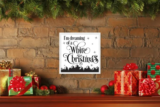 Outlet I'm dreaming of White Christmas 13.5" x 13.5" Framed Christmas Wall Decor Art Print Sign Poster in a Natural Wooden Frame with UV Acrylic and Hangers Wall