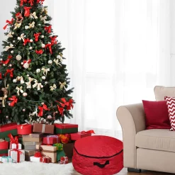 Clearance 2-in-1 Quilted Red Zip Up Christmas Garland and Wreath Storage Bag 36" Storage