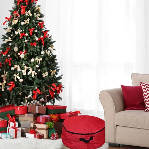 Clearance 2-in-1 Quilted Red Zip Up Christmas Garland and Wreath Storage Bag 36" Storage