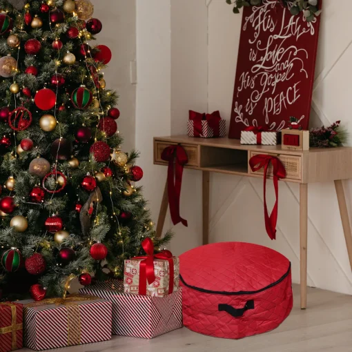 Clearance 2-in-1 Quilted Red Zip Up Christmas Garland and Wreath Storage Bag 36" Storage