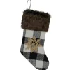 18-Inch Black and White Buffalo Plaid Burlap Reindeer Christmas Stocking Stockings