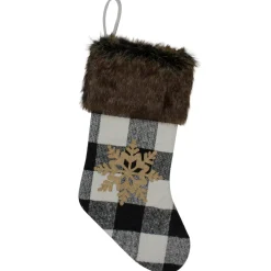 18-Inch Black and White Buffalo Plaid Burlap Reindeer Christmas Stocking Stockings