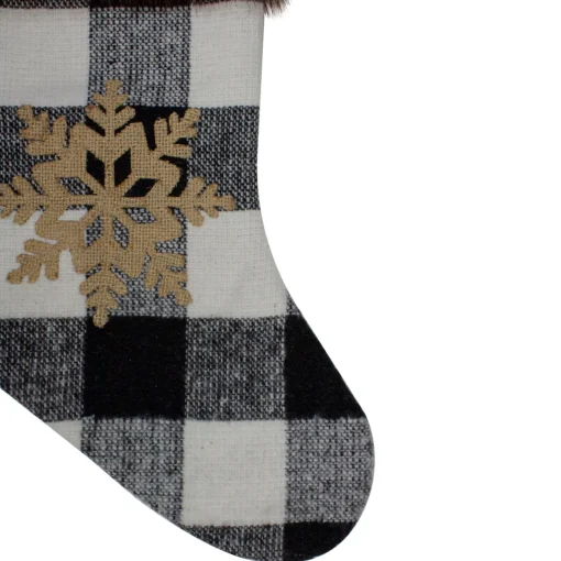18-Inch Black and White Buffalo Plaid Burlap Reindeer Christmas Stocking Stockings
