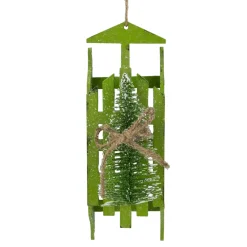 Outlet 9-Inch Tree on Green Wood Sled Christmas Ornament Novelty