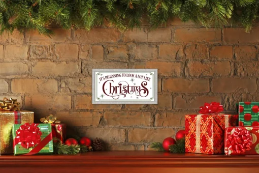 Outlet It's beginning to look A Lot Like Christmas 7.5" x 13.5" Framed Christmas Wall Decor Sign Poster in a White Wooden Frame with UV Acrylic and Hangers Wall