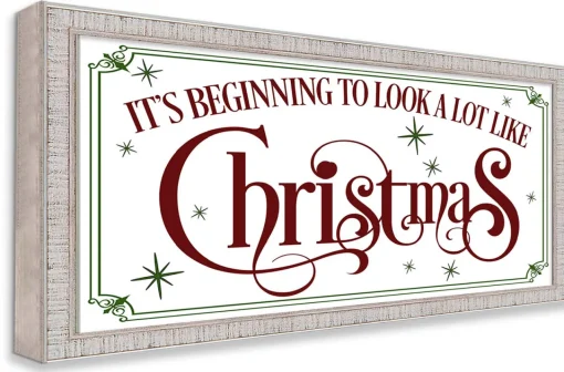 Outlet It's beginning to look A Lot Like Christmas 7.5" x 13.5" Framed Christmas Wall Decor Sign Poster in a White Wooden Frame with UV Acrylic and Hangers Wall