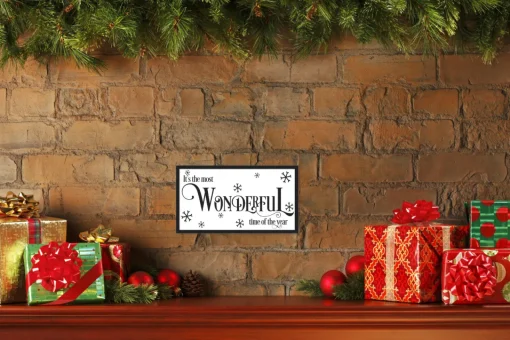 Discount It's the Most Wonderful Time of the Year Vintage 7.5" x 13.5" Framed Christmas Wall Decor Sign Poster in a Natural Wooden Frame with UV Acrylic Wall
