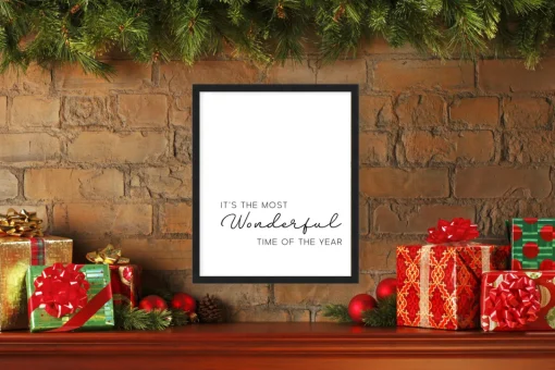It's the Most Wonderful Time of the Year 19.5" x 25.5" Framed Christmas Wall Decor Sign Poster in a Black Wooden Frame with UV Acrylic and Hangers Wall