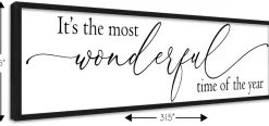 Outlet It's the Most Wonderful Time of the Year Script 8.5" x 31.5" Framed Christmas Wall Decor Sign Poster in a Natural Wooden Frame with UV Acrylic Wall