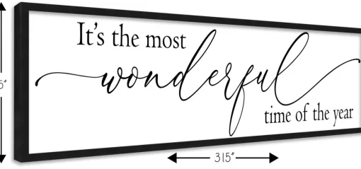 Outlet It's the Most Wonderful Time of the Year Script 8.5" x 31.5" Framed Christmas Wall Decor Sign Poster in a Natural Wooden Frame with UV Acrylic Wall