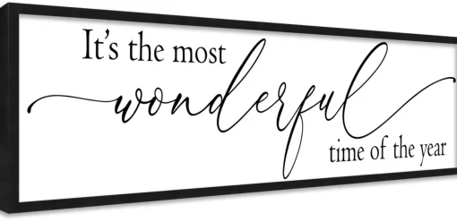 Outlet It's the Most Wonderful Time of the Year Script 8.5" x 31.5" Framed Christmas Wall Decor Sign Poster in a Natural Wooden Frame with UV Acrylic Wall