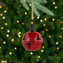 Outlet Jingle Bell Hanging Christmas Ornament - 4" - Red Glass