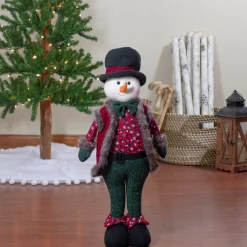 Clearance Jolly Plush Boy Snowman Christmas Figure - 25" - Red and Green Snowmen
