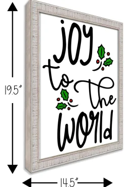 Discount Joy to the World Mistletoes 14.5" x 19.5" Framed Christmas Wall Decor Art Print Sign Poster in a White Wooden Frame with UV Acrylic and Hangers Wall