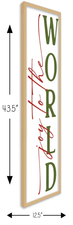 Hot Joy to the World Tall 12.5" x 43.5" Framed Christmas Wall Decor Art Print Sign Poster in a Natural Wooden Frame with UV Acrylic and Hangers Wall