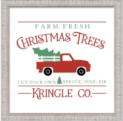 New Kringle Company Tree Farm 11.5" x 11.5" Framed Christmas Wall Decor Art Print Sign Poster in a White Wooden Frame with UV Acrylic and Hangers Wall