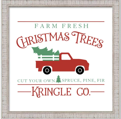 New Kringle Company Tree Farm 11.5" x 11.5" Framed Christmas Wall Decor Art Print Sign Poster in a White Wooden Frame with UV Acrylic and Hangers Wall