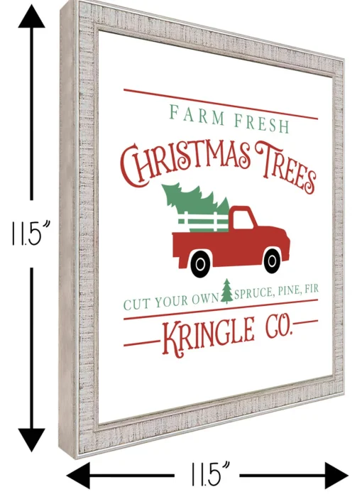 New Kringle Company Tree Farm 11.5" x 11.5" Framed Christmas Wall Decor Art Print Sign Poster in a White Wooden Frame with UV Acrylic and Hangers Wall