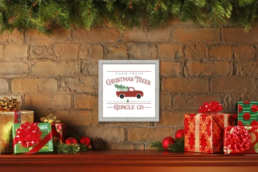 New Kringle Company Tree Farm 11.5" x 11.5" Framed Christmas Wall Decor Art Print Sign Poster in a White Wooden Frame with UV Acrylic and Hangers Wall