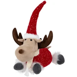 Best Laying Plush Moose Christmas Figure - 12" - Red and White Animals