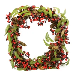 Hot Leafy Mixed Berry and Pine Cone Artificial Christmas Wreath - 24" - Unlit Unlit