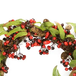 Hot Leafy Mixed Berry and Pine Cone Artificial Christmas Wreath - 24" - Unlit Unlit