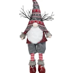Discount LED Christmas Gnome with Antlers and Dangling Legs - 30" - Gray and Red Gnomes