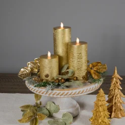 Best LED Flickering Flameless Pillar Christmas Candles - 8.75" - Gold - Set of 3 Flameless Candles