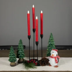 LED Flickering Flameless Taper Christmas Candles - 9.75" - Red - Set of 4 Flameless Candles