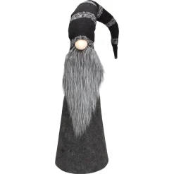 Sale LED Lighted Cone Gnome with Knitted Hat Christmas Figure - 37" - Black and Gray Gnomes