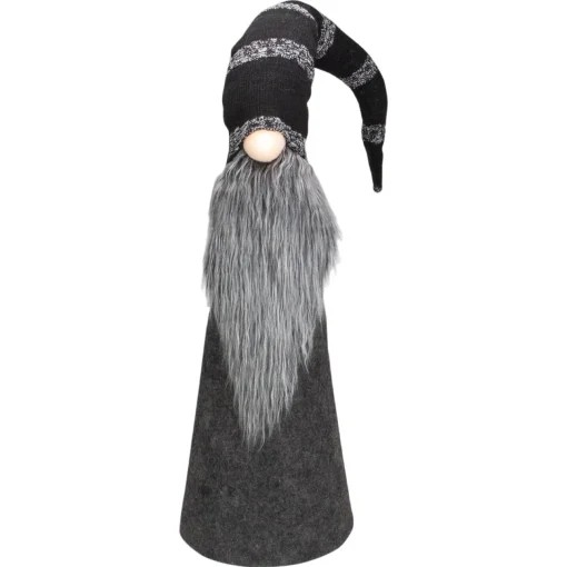 Sale LED Lighted Cone Gnome with Knitted Hat Christmas Figure - 37" - Black and Gray Gnomes