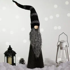 Sale LED Lighted Cone Gnome with Knitted Hat Christmas Figure - 37" - Black and Gray Gnomes
