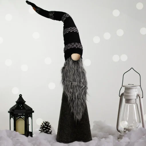 Sale LED Lighted Cone Gnome with Knitted Hat Christmas Figure - 37" - Black and Gray Gnomes